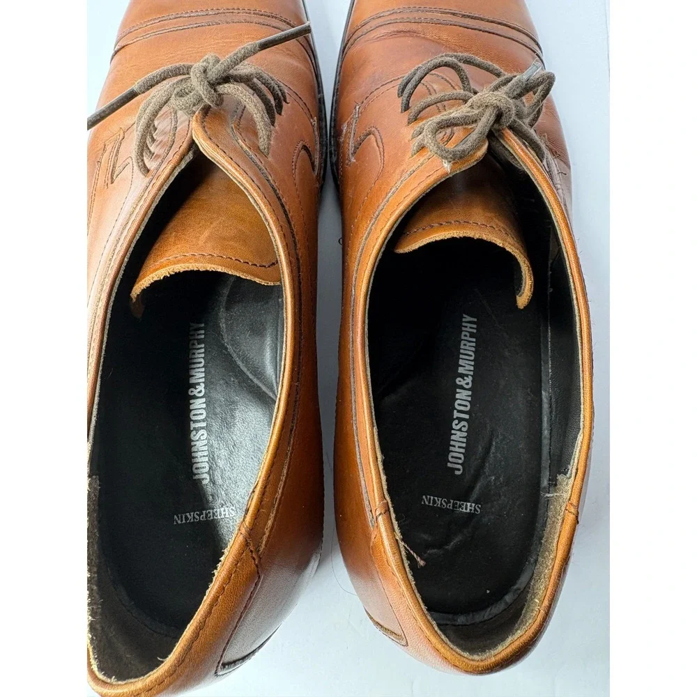 Johnston & Murphy Mens Tan Leather Cap Toe Oxford Dress Shoes‎ 20-1276 Size 12M